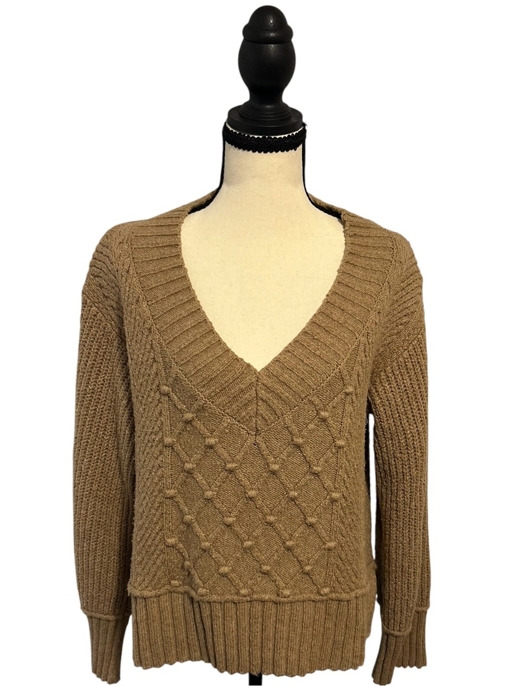 Maeve Anthropologie The Tillie V-Neck Pull Over Brown Sweater
